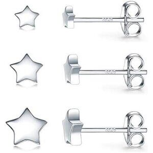 3 Pairs 925 Sterling Silver Star Stud Earrings  Set Small Hypoallergenic